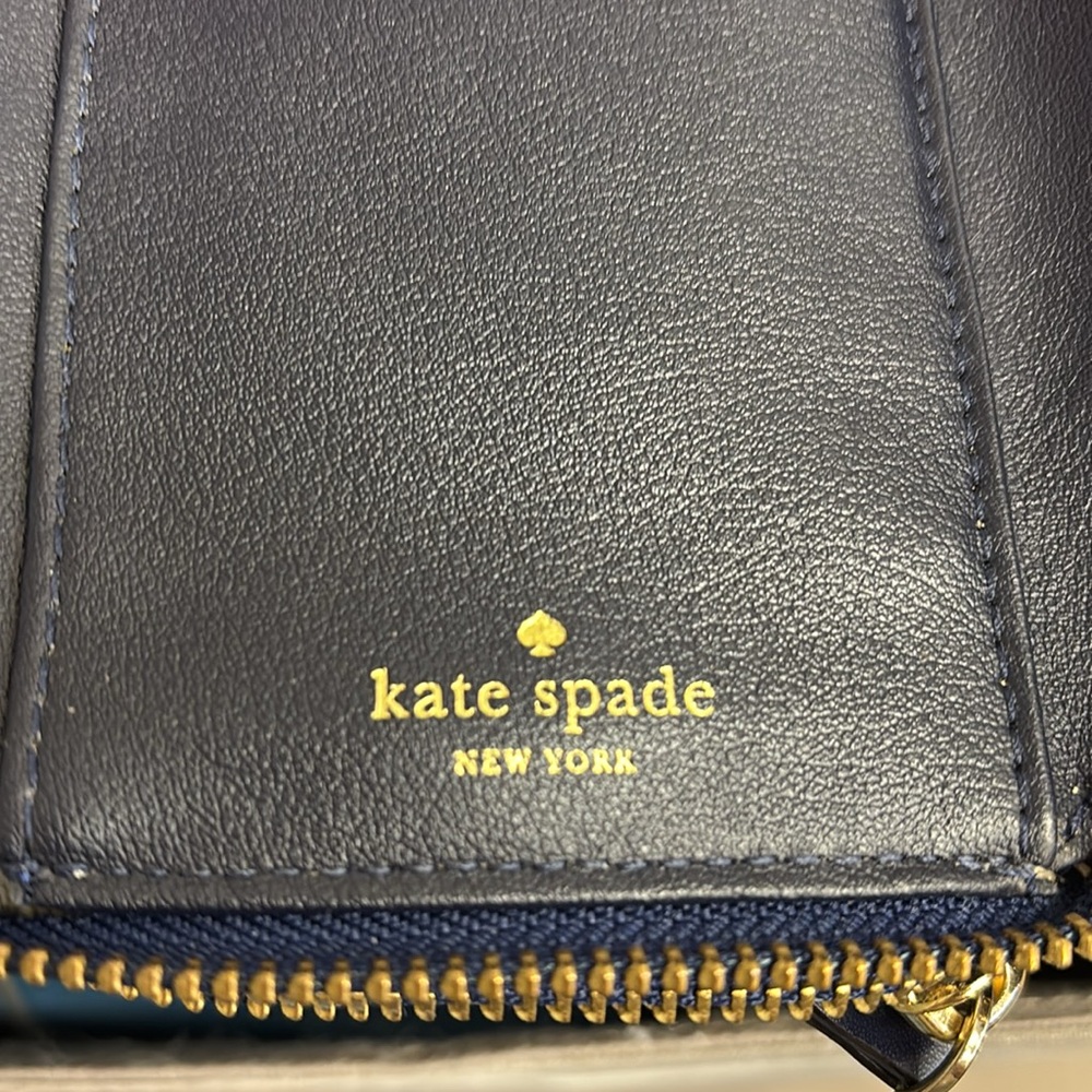 Kate Spade Blue Gingham Checkered Leather Wallet EUC - Picture 7 of 10
